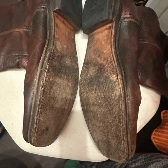 Frye Heath vintage Brown Leather Square-Toe Boots - Picture 2 of 4